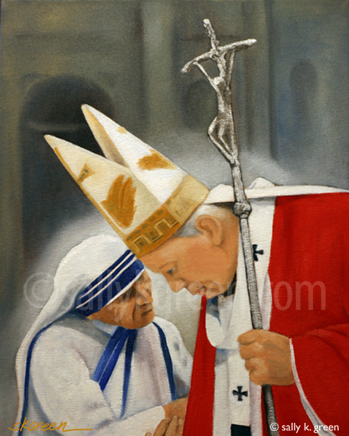 Pope John Paul greeting Mother Teresa